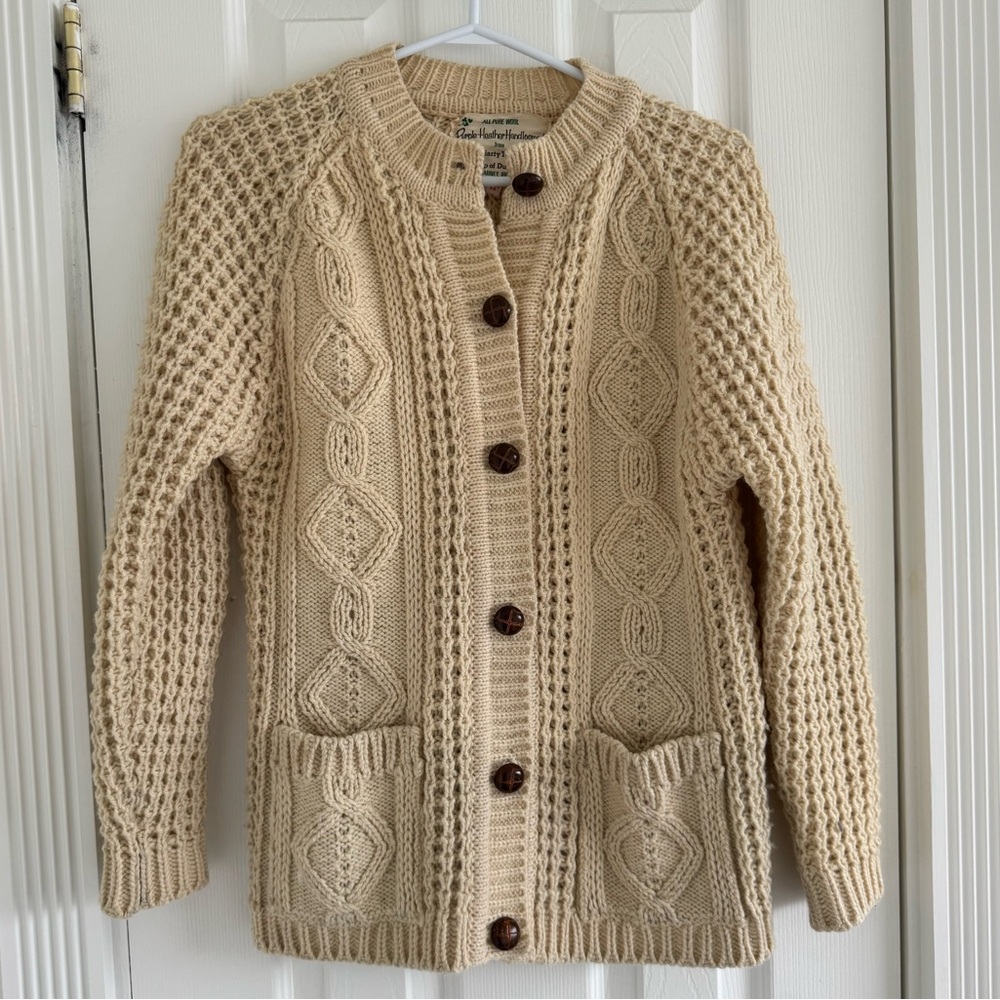 Cream Aran-style knit Cardigan Sweater, size Small